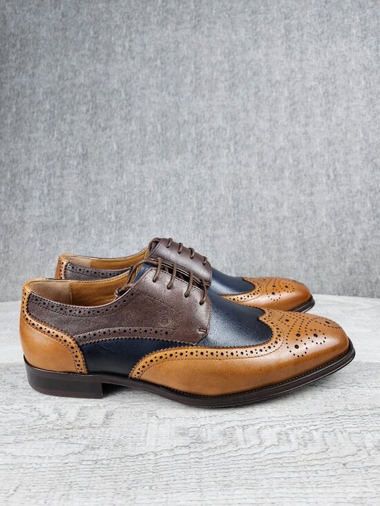 HTELUFU Men 10.5  Tri-Color Leather Wingtip Oxford Dress Shoes Paisley Brogue